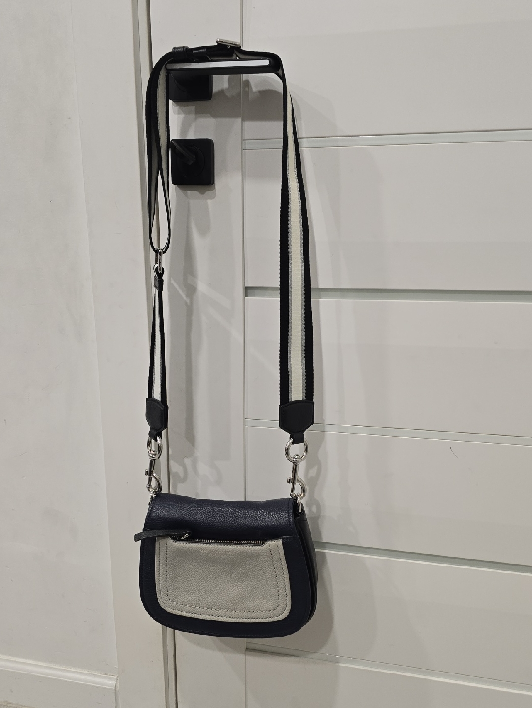 Marc Jacobs Navy And Cream Crossbody With Striped Strap